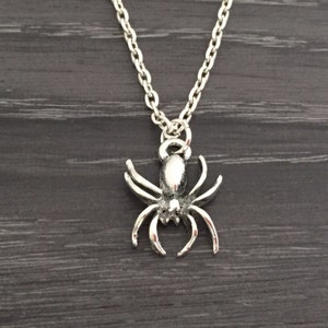 Spider Necklace, Halloween Jewelry, Arachnid Jewelry, Customizable Necklace, Gothic Jewelry, Silver Spider Charm Necklace, Spider Lover Gift