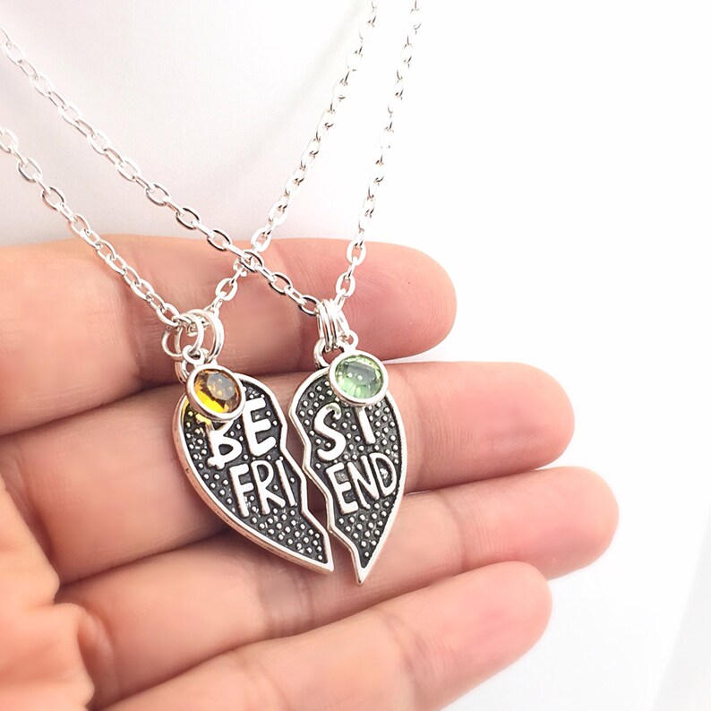 Birthstone Best Friend Necklace Set couples jewelry split | Etsy