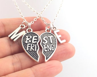 Initial Best Friends Necklace Set, couples jewelry, split heart matching necklaces, friendship jewelry, best friend valentine's day gift