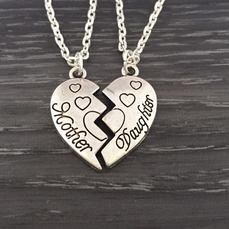 Mother Daughter Necklace Set Silver Heart Matching Necklaces Etsy