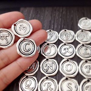 ADD-ON Initial wax seal charm to Customize any Necklace or Bracelet, Antique Silver Initial, Alphabet Letters, A-Z Letter Charms