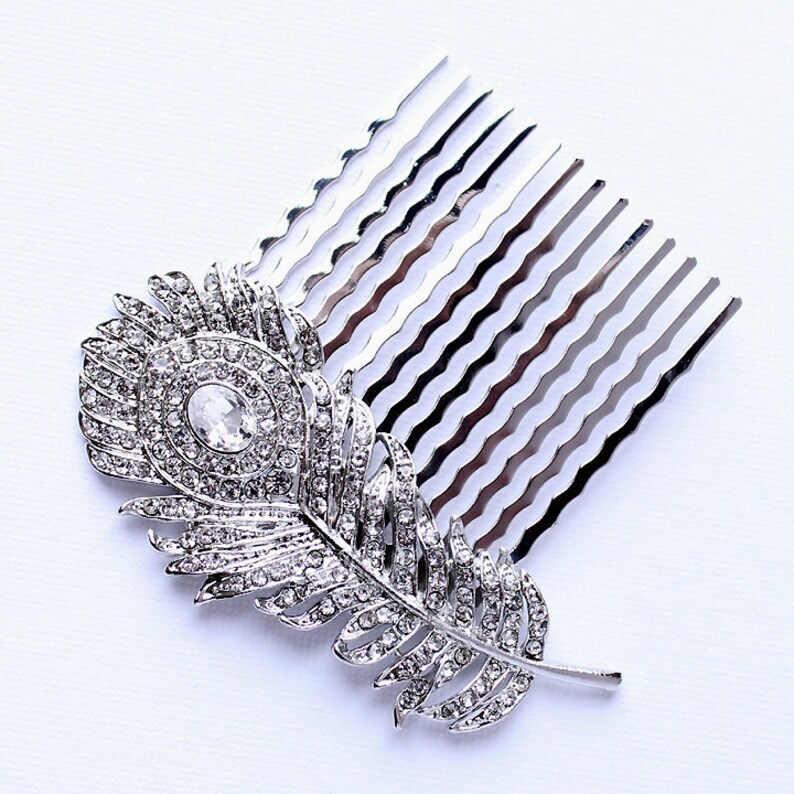 Crystal Feather Hair Comb Rhinestone Silver Comb Wedding Bridal Bridesmaid Feather Hair Comb Jewelry Hair Accessory Combs