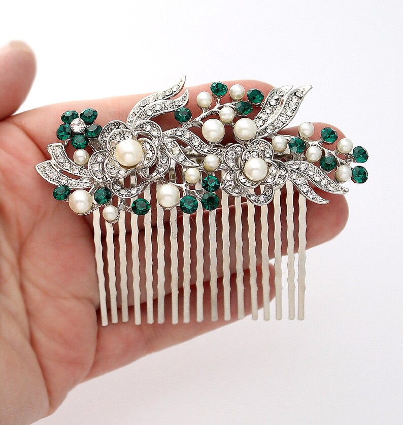 Green Bridal Comb Green Hair Jewelry Green Bridal Hair Pin Crystal Green Headpiece Green Bridal Hair Combs Emerald Wedding Hair Piece