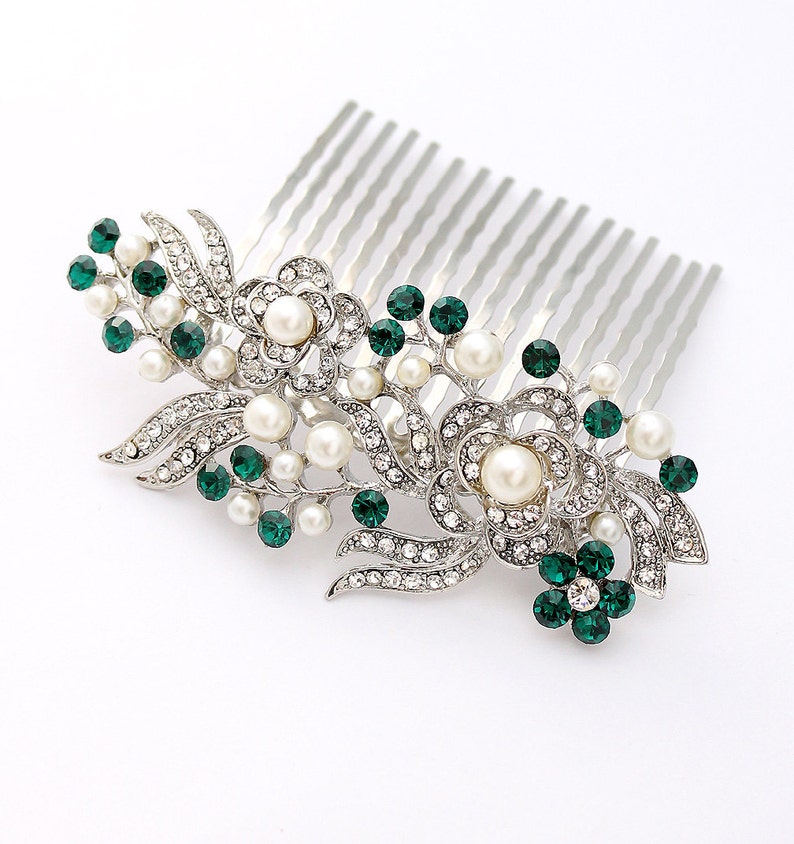 Green Bridal Comb Green Hair Jewelry Green Bridal Hair Pin Crystal Green Headpiece Green Bridal Hair Combs Emerald Wedding Hair Piece