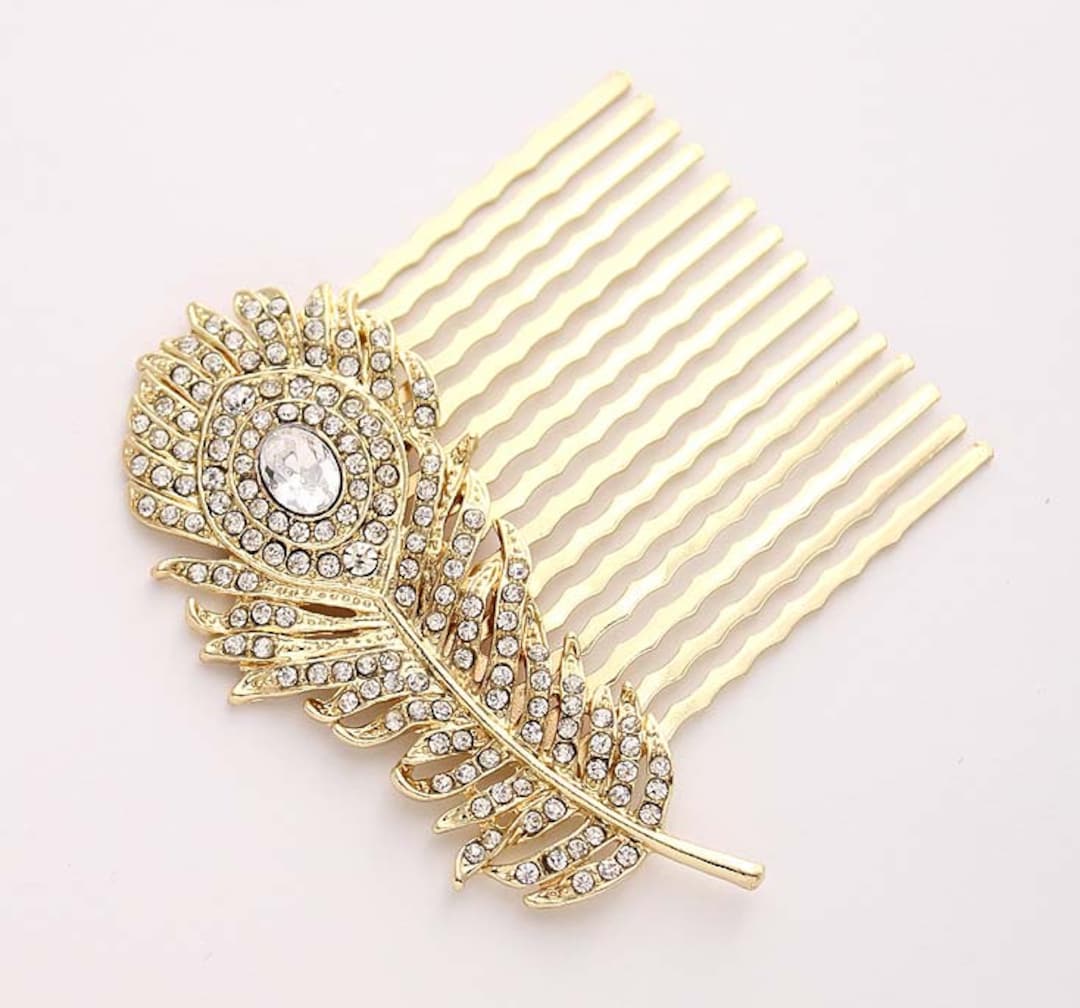 Feather Hair Comb Rhinestone Combs Women Crystal Peacock Etsy