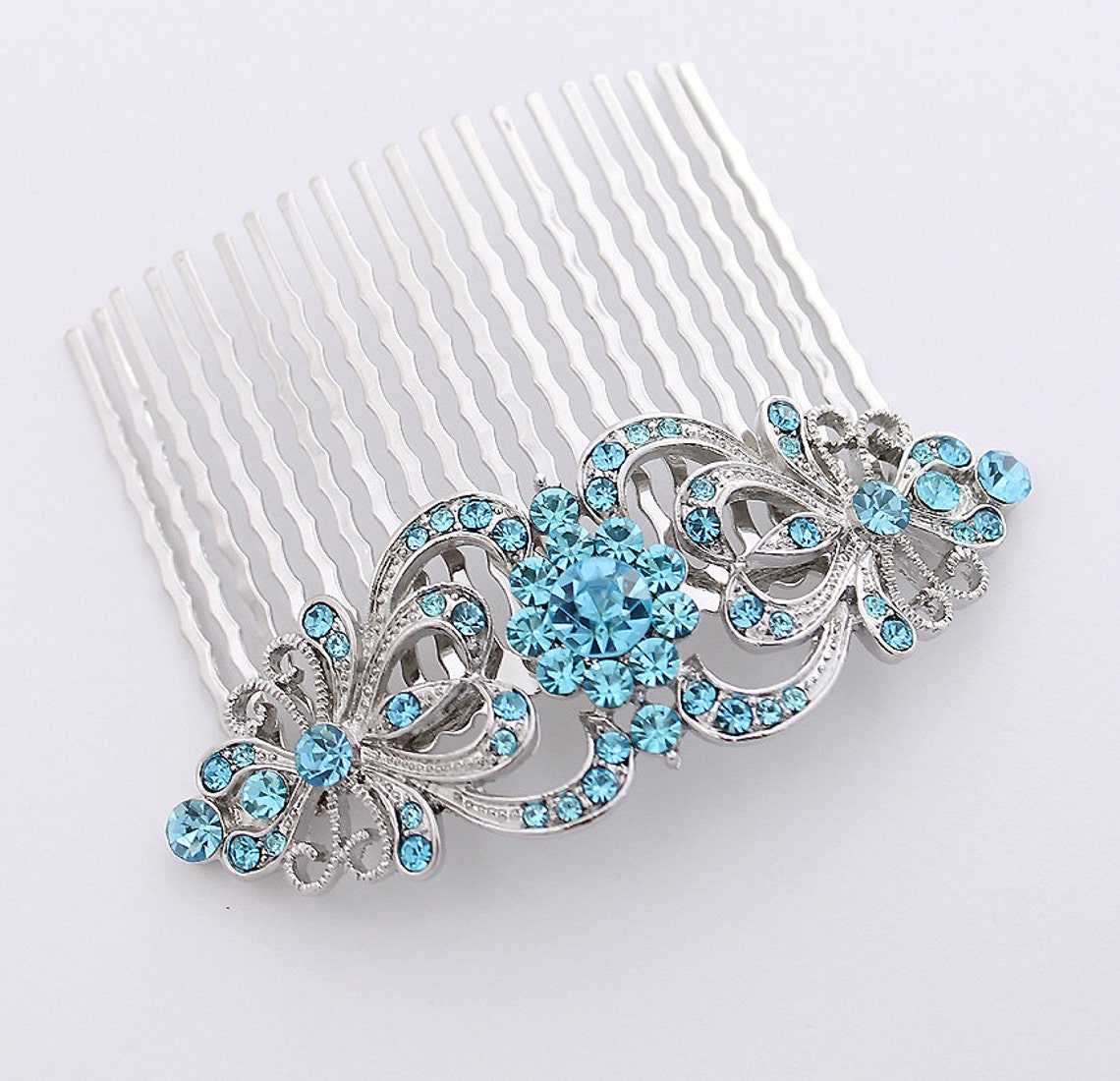 Blue Hair Comb Crystal Aqua Blue Bridal Bridesmaid Hair Piece Etsy