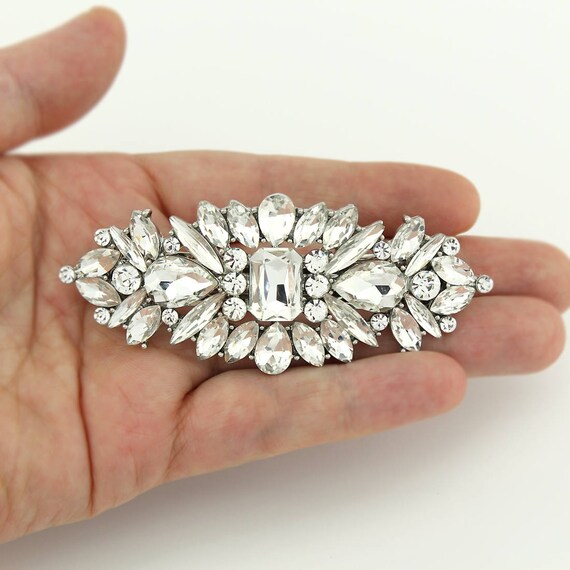 VTG Rhinestone Silver-tone Barrette, Pin, Comb Wedding, Formal, Props Silver Rhinestone Bridal Barrette: Vintage Wedding Hair Clip  main image 4