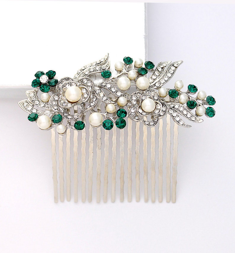 Green Bridal Comb Green Hair Jewelry Green Bridal Hair Pin Crystal Green Headpiece Green Bridal Hair Combs Emerald Wedding Hair Piece