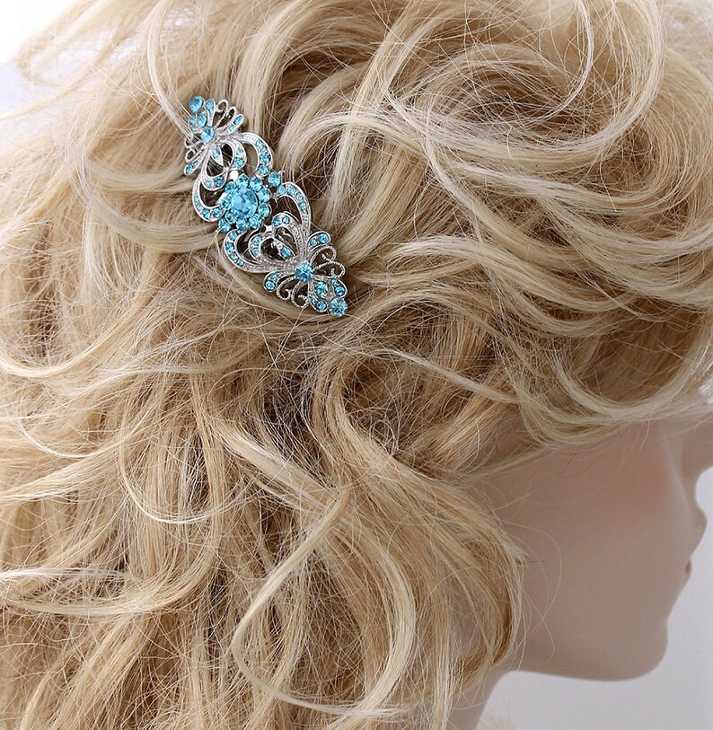 Blue Hair Comb Crystal Aqua Blue Bridal Bridesmaid Hair Piece Etsy