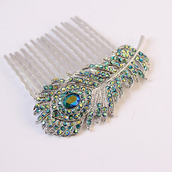 Peacock Wedding Hair Accessory, Rhinestone Peacock Feather Comb, Teal Blue Hair Pin, Prom Hairpiece, Bridal Hair Jewelry, Bridesmaid Gift