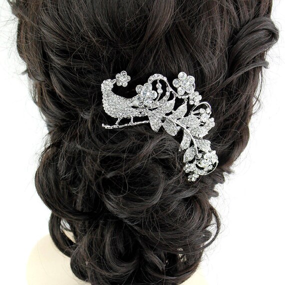Peacock Wedding Hair Comb Bridal Hairpiece Rhinestone Etsy