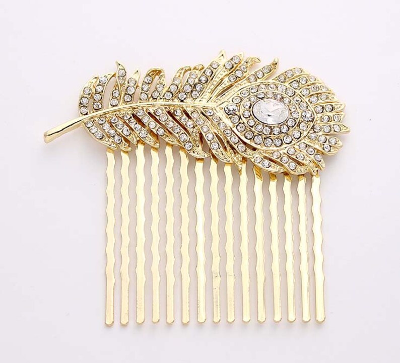 Feather Hair Comb Rhinestone Combs Women Crystal Peacock Etsy