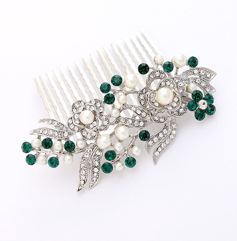 Green Bridal Comb Green Hair Jewelry Green Bridal Hair Pin Crystal Green Headpiece Green Bridal Hair Combs Emerald Wedding Hair Piece