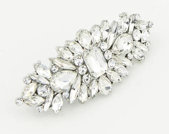 Bridal Hair Barrette, Silver Rhinestone French Barrettes, Vintage Wedding Bride Hair Accessory, Silver Bridal Hair Clip, Crystal Barrette