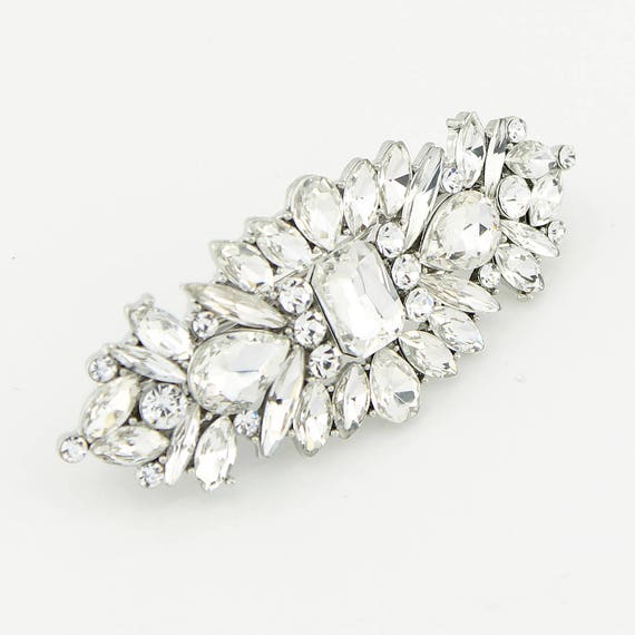 Silver Rhinestone Bridal Barrette: Vintage Wedding Hair Clip  display picture 2
