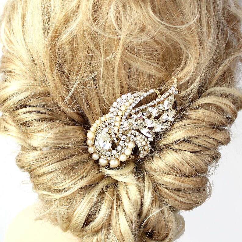 Vintage Wedding Hair Piece Gold Crystal Pearl Hair Comb Gold Bridal Comb Statement Bridal Hair Clip Rhinestone Wedding Hair Accessories