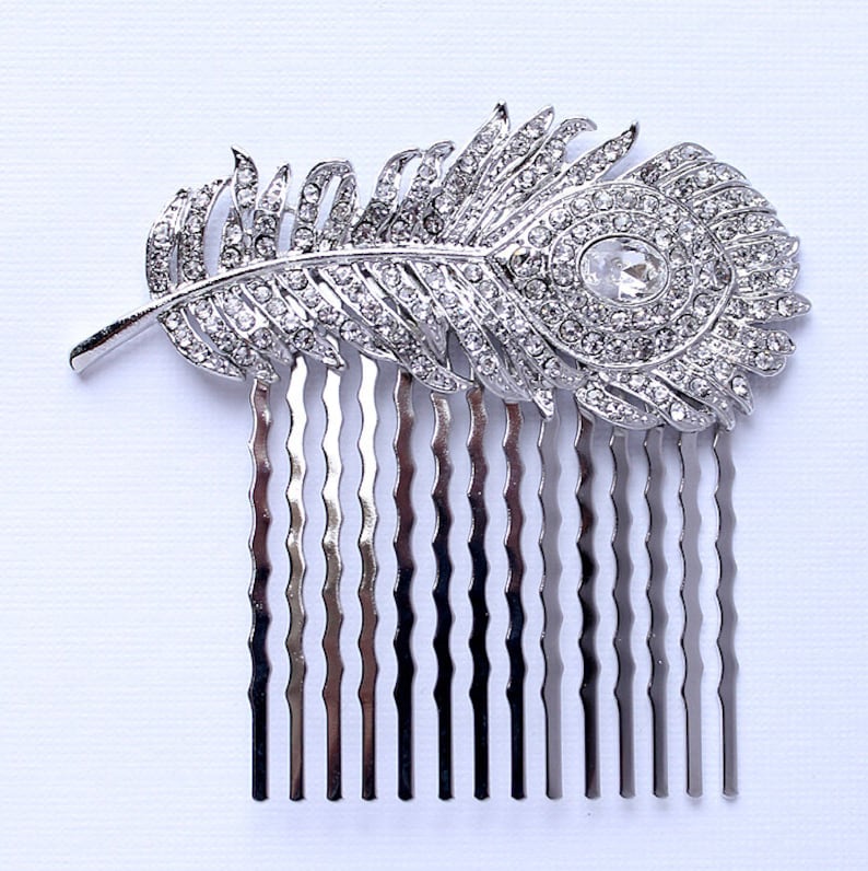 Crystal Feather Hair Comb Rhinestone Silver Comb Wedding Bridal Bridesmaid Feather Hair Comb Jewelry Hair Accessory Combs