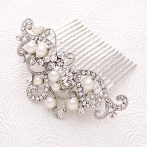 Bridal Veil Comb, Wedding Veil Headpiece, Crystal Bridal Hair Comb, Pearl Wedding Comb, Rhinestone Silver Combs, Crystal Pearl Hair Clip