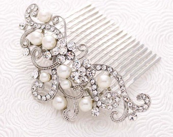 Crystal Pearl Bridal Comb | Wedding Hair Accessory | Rhinestone Combs | Prom Hair Decoration | Vintage style Bride Headpiece
