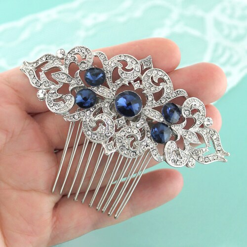 Blue Bridal Comb Aqua Blue Wedding Hair Accessory Crystal Etsy