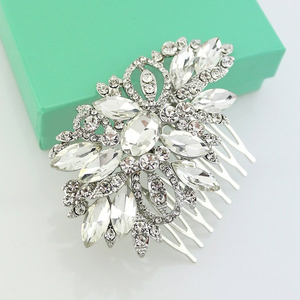 Silver Plated Rhinestone Comb, Bridal Hair Accessory, Crystal Combs, Prom Wedding Headpiece, Hair Style Clip Decoration