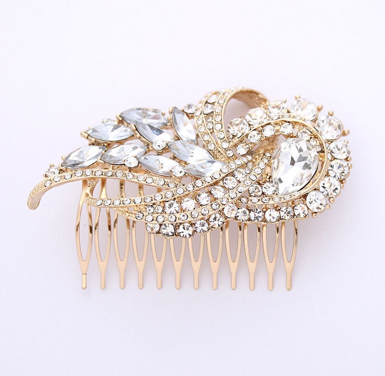 Bridal Hair Clip Gold Bridal Hair Comb Art Deco Wedding Hair Piece Vintage Style Hair Accessories Crystal Rhinestone Wedding Comb
