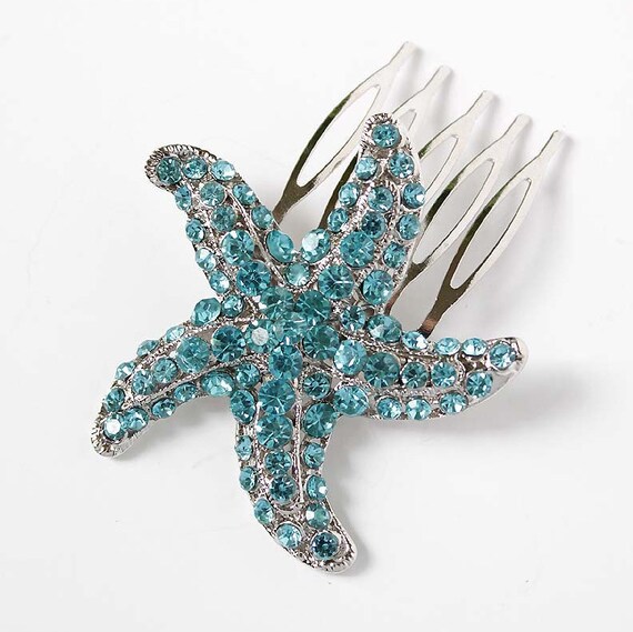 Blue Starfish Hair Pin Blue Bridal Comb Beach Wedding Hair Etsy