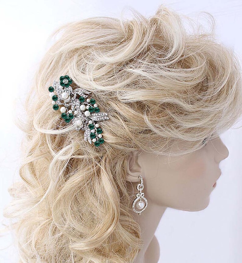 Green Bridal Comb Green Hair Jewelry Green Bridal Hair Pin Crystal Green Headpiece Green Bridal Hair Combs Emerald Wedding Hair Piece