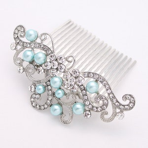 Crystal Pearl Ocean Aqua Blue Wedding Hair Comb Prom Bridal Bridesmaid Hairpiece beach Wedding Hair Combs Headpiece Jewelry Accessory