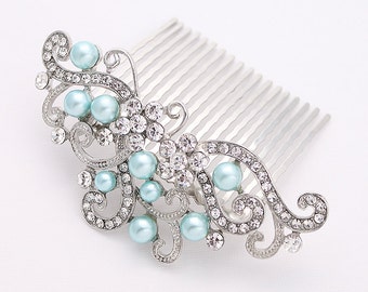 Crystal Pearl Ocean Aqua Blue Wedding Hair Comb Prom Bridal Bridesmaid Hairpiece beach Wedding Hair Combs Headpiece Jewelry Accessory