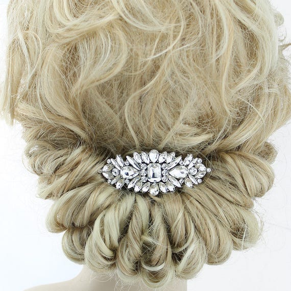 Silver Rhinestone Bridal Barrette: Vintage Wedding Hair Clip 