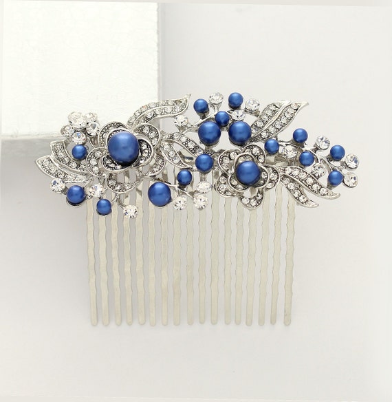 Something Blue Hair Comb Royal Blue Bridal Comb Blue Wedding Etsy