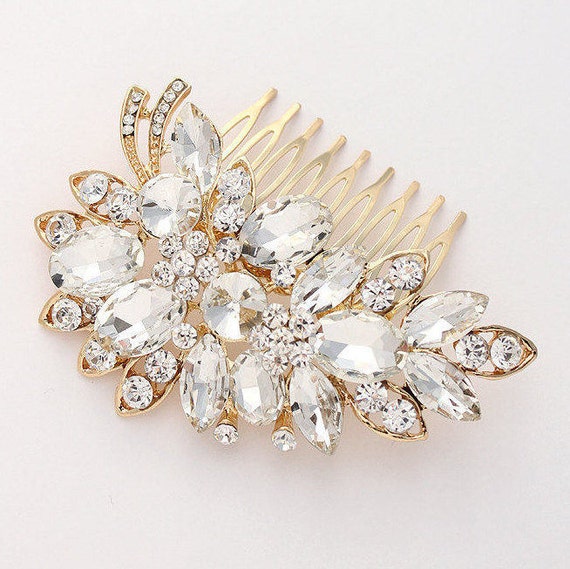 gold Wedding hair comb gold 1920s OVAL GOLD gold comb winter wedding,rhinestone hair comb round Art Deco headpiece gold hair comb
