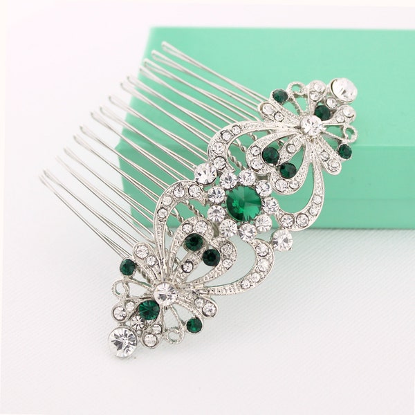 Bridal Emerald Green Comb, Headpiece Wedding Hair Accessory, Rhinestone Bridal Comb, Prom Bridesmaid Hair Piece, Green Crystal Combs