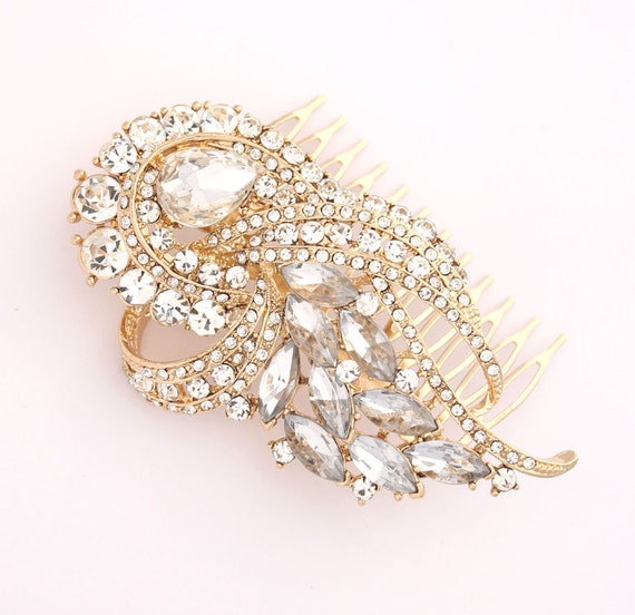 Bridal Hair Clip Gold Bridal Hair Comb Art Deco Wedding Hair Piece Vintage Style Hair Accessories Crystal Rhinestone Wedding Comb