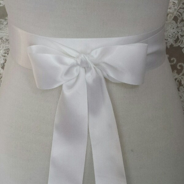 1"  1.5"  2", WHITE, Satin Ribbon Sash, Double Faced