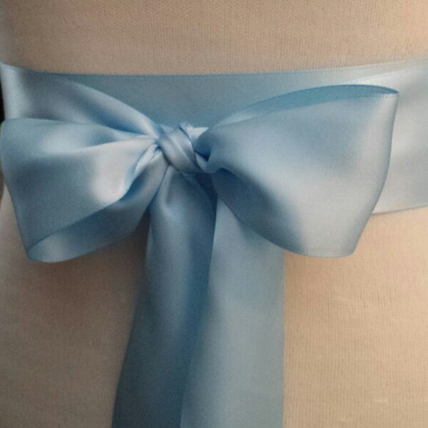 1"  1.5"  2"__ MIST BLUE__ Satin Ribbon Sash, Double Faced