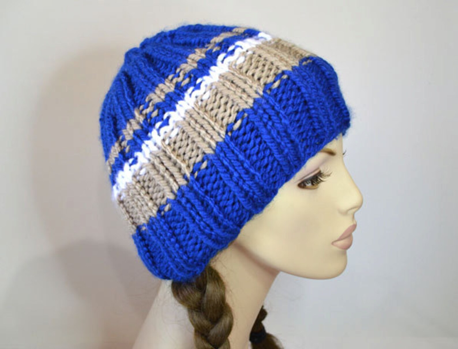 Blue Beanie Hat hand knitted Hats for Women Teens Knitwear Etsy