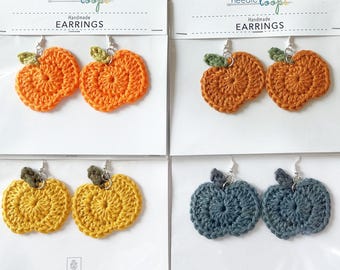 PUMPKIN Fall Earrings Crocheted - Great for Fall Autumn or Thanksgiving Halloween - You Choose Color