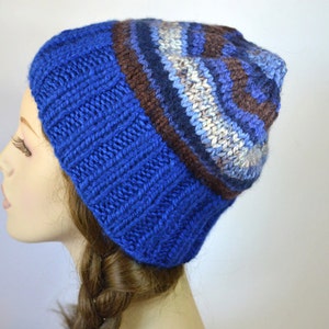 BEANIE - Blue & Multicolored Brown Tones - Hand Knitted