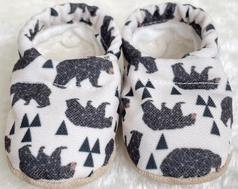 HUNTER - Bear Print Women's slippers, Organic Lined House Slippers, Hospital Maternity shoes