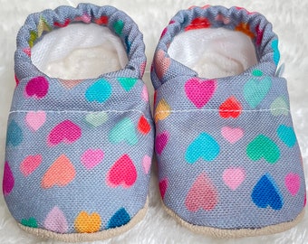 Heart Print Baby Shoes | Organic Cotton Lined CLAMFEET Baby Booties | CHARLIE