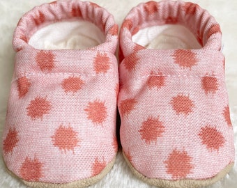 Pink Polka Dot Baby Shoes | Organic Cotton Lined CLAMFEET Baby Booties | KENDALL | Baby Mocs