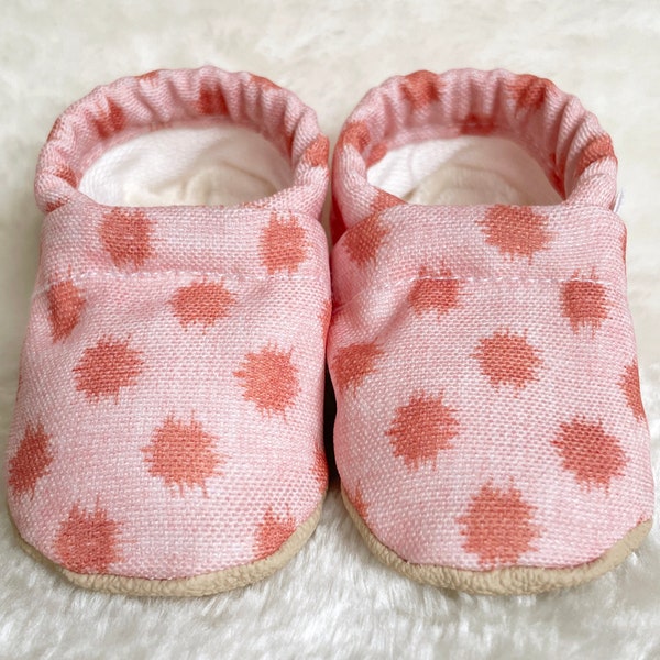 Pink Polka Dot Baby Shoes | Organic Cotton Lined CLAMFEET Baby Booties | KENDALL | Baby Mocs