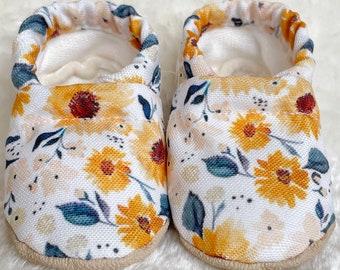 Sunflower Yellow Baby Shoes | Organic Cotton Lined CLAMFEET Baby Booties | MOLLIE