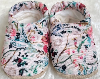 Pink Floral Baby Shoes | Organic Cotton Lined CLAMFEET Baby Booties | ANNECY