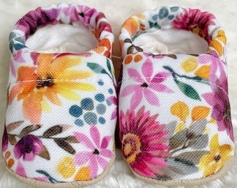 Multicolor Pink Floral Baby Shoes | Organic Cotton Lined CLAMFEET Baby Booties | JILLIAN