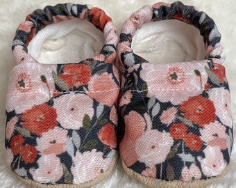 Pink Floral Baby Shoes | Organic Cotton Lined CLAMFEET Baby Booties | ABIGAIL