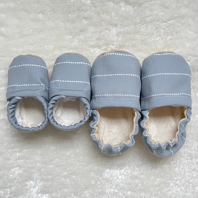 Gray Stripe Baby Shoes Organic Cotton Lined CLAMFEET Baby Booties MICAH Gray Baby Mocs image 2