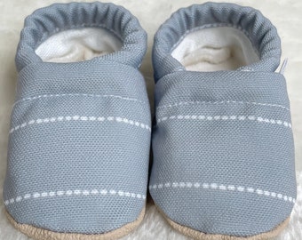 Gray Stripe Baby Shoes | Organic Cotton Lined CLAMFEET Baby Booties | MICAH | Gray Baby Mocs